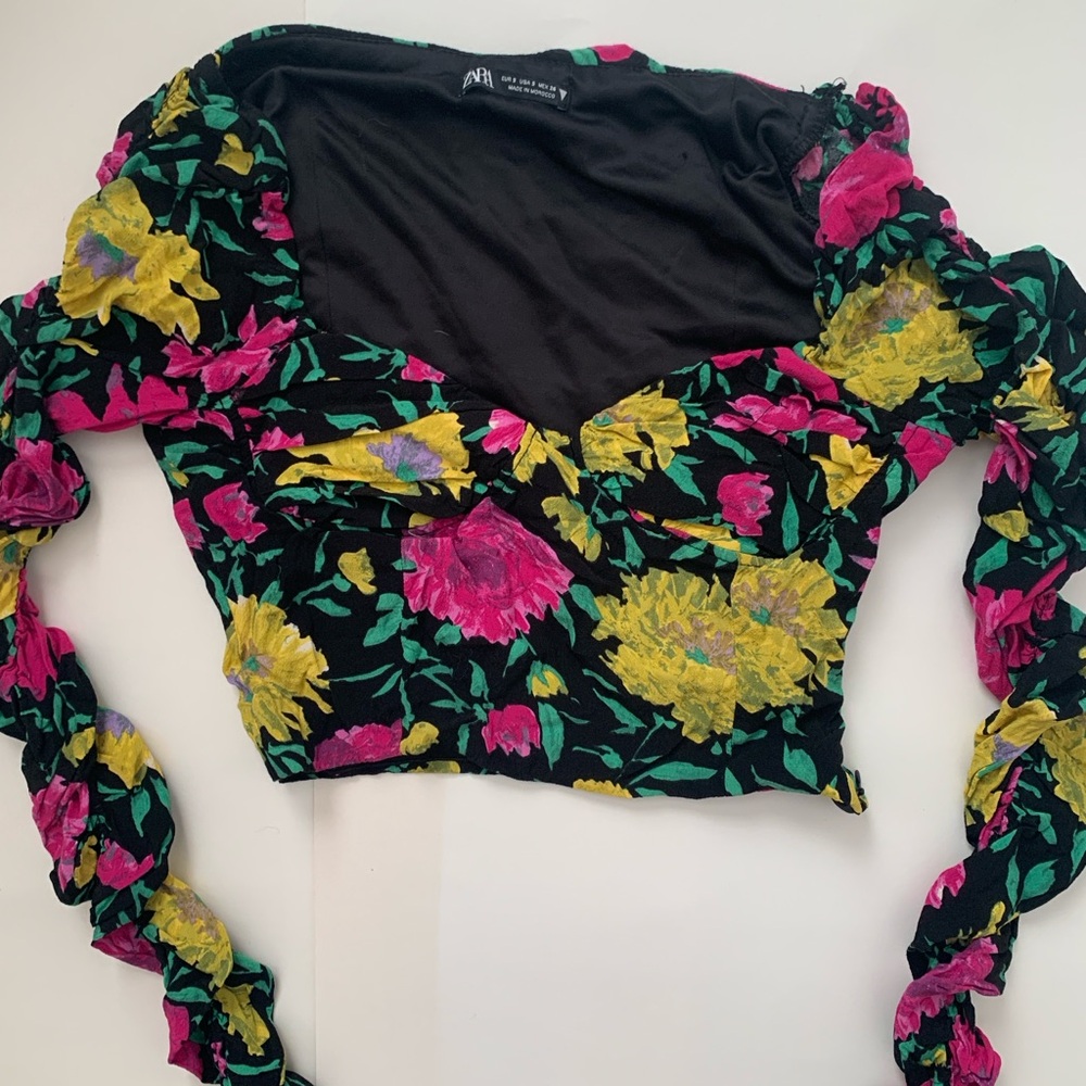Zara Floral Black Crop Top